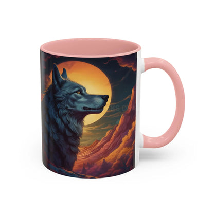 Majestic Wolf – Retro Neon Graphic Accent Mug (11/15oz) - 11oz / Pink - Mug