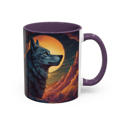 Majestic Wolf – Retro Neon Graphic Accent Mug (11/15oz) - 11oz / Purple - Mug
