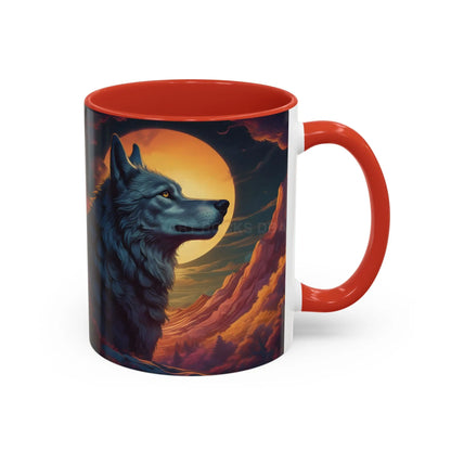 Majestic Wolf – Retro Neon Graphic Accent Mug (11/15oz) - 11oz / Red - Mug