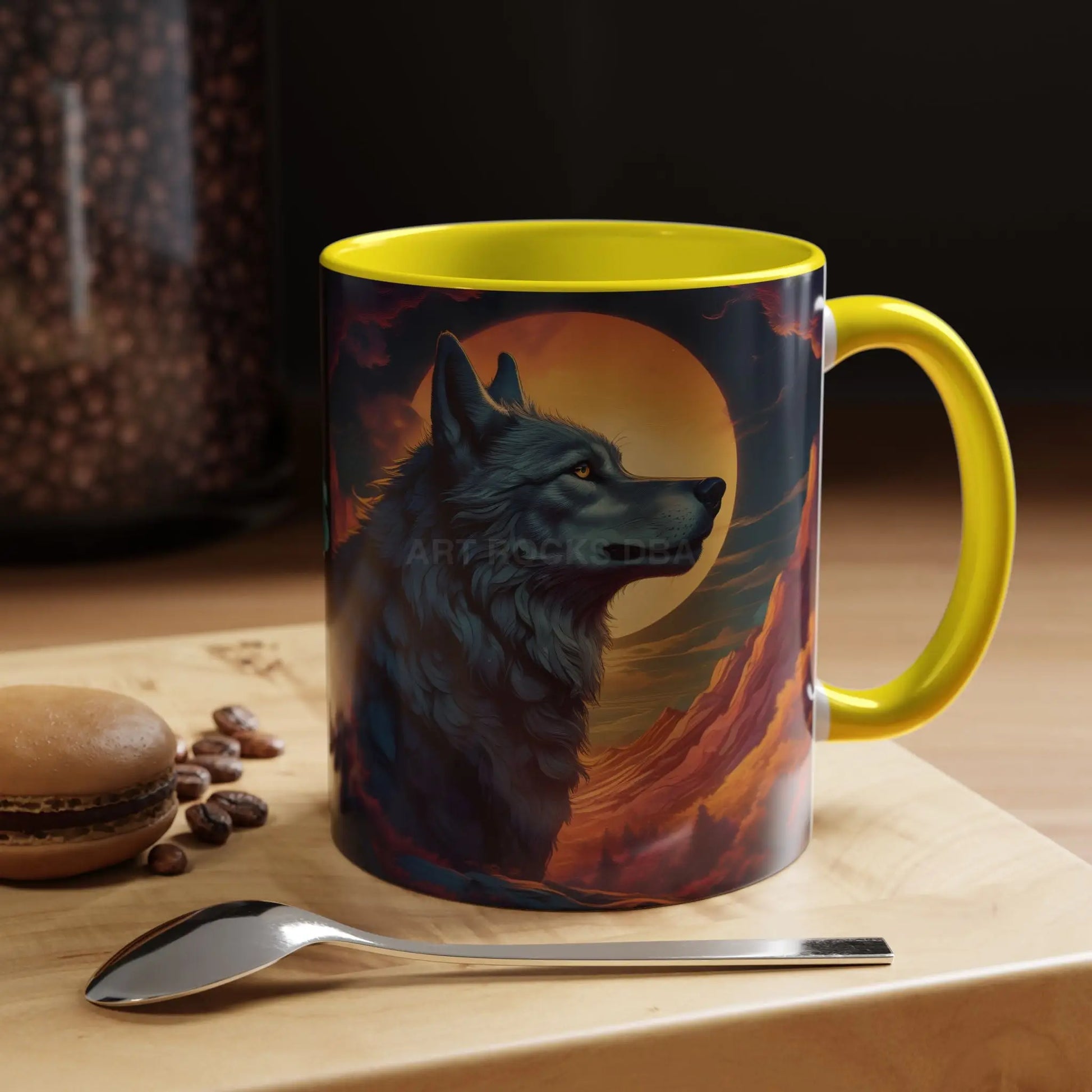 Majestic Wolf – Retro Neon Graphic Accent Mug (11/15oz) - Mug