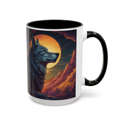 Majestic Wolf – Retro Neon Graphic Accent Mug (11/15oz) - 15oz / Black - Mug
