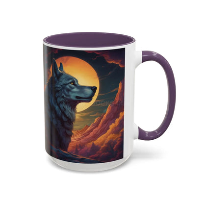 Majestic Wolf – Retro Neon Graphic Accent Mug (11/15oz) - 15oz / Purple - Mug