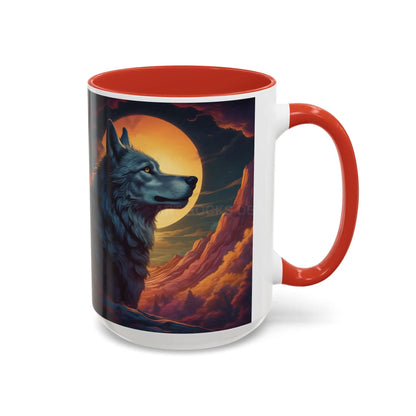 Majestic Wolf – Retro Neon Graphic Accent Mug (11/15oz) - 15oz / Red - Mug