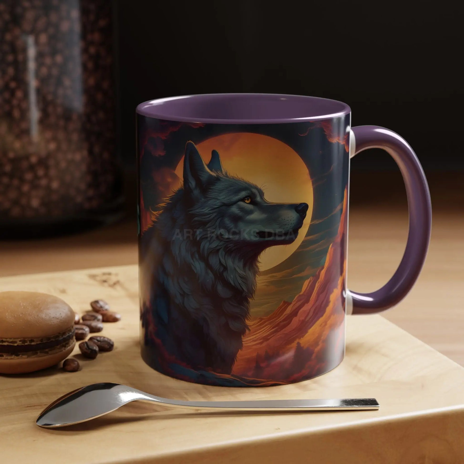 Majestic Wolf – Retro Neon Graphic Accent Mug (11/15oz) - Mug