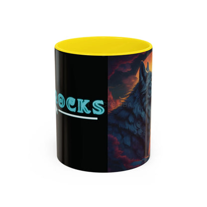 Majestic Wolf – Retro Neon Graphic Accent Mug (11/15oz) - Mug