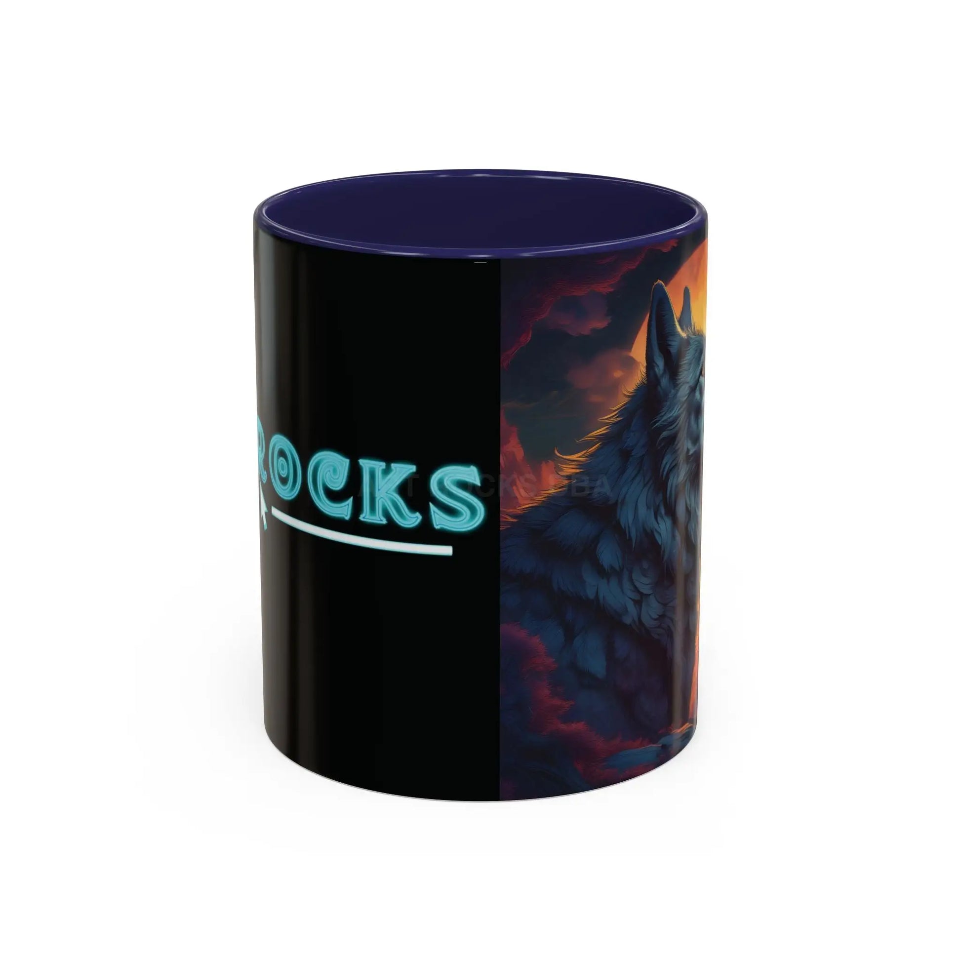 Majestic Wolf – Retro Neon Graphic Accent Mug (11/15oz) - Mug