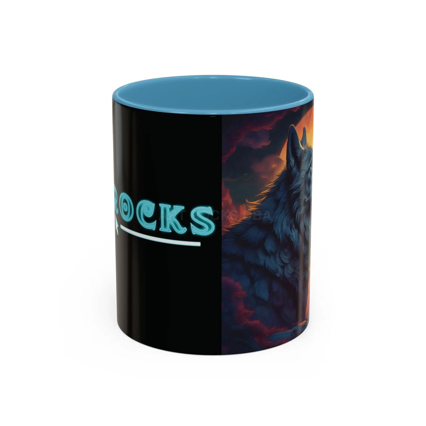 Majestic Wolf – Retro Neon Graphic Accent Mug (11/15oz) - Mug