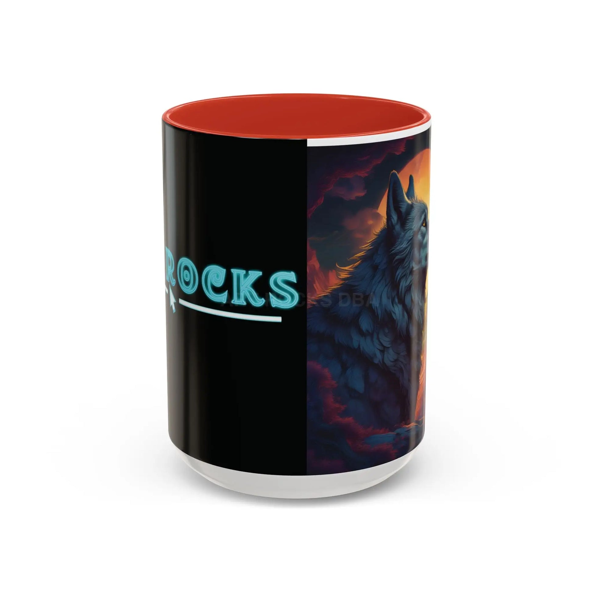 Majestic Wolf – Retro Neon Graphic Accent Mug (11/15oz) - Mug