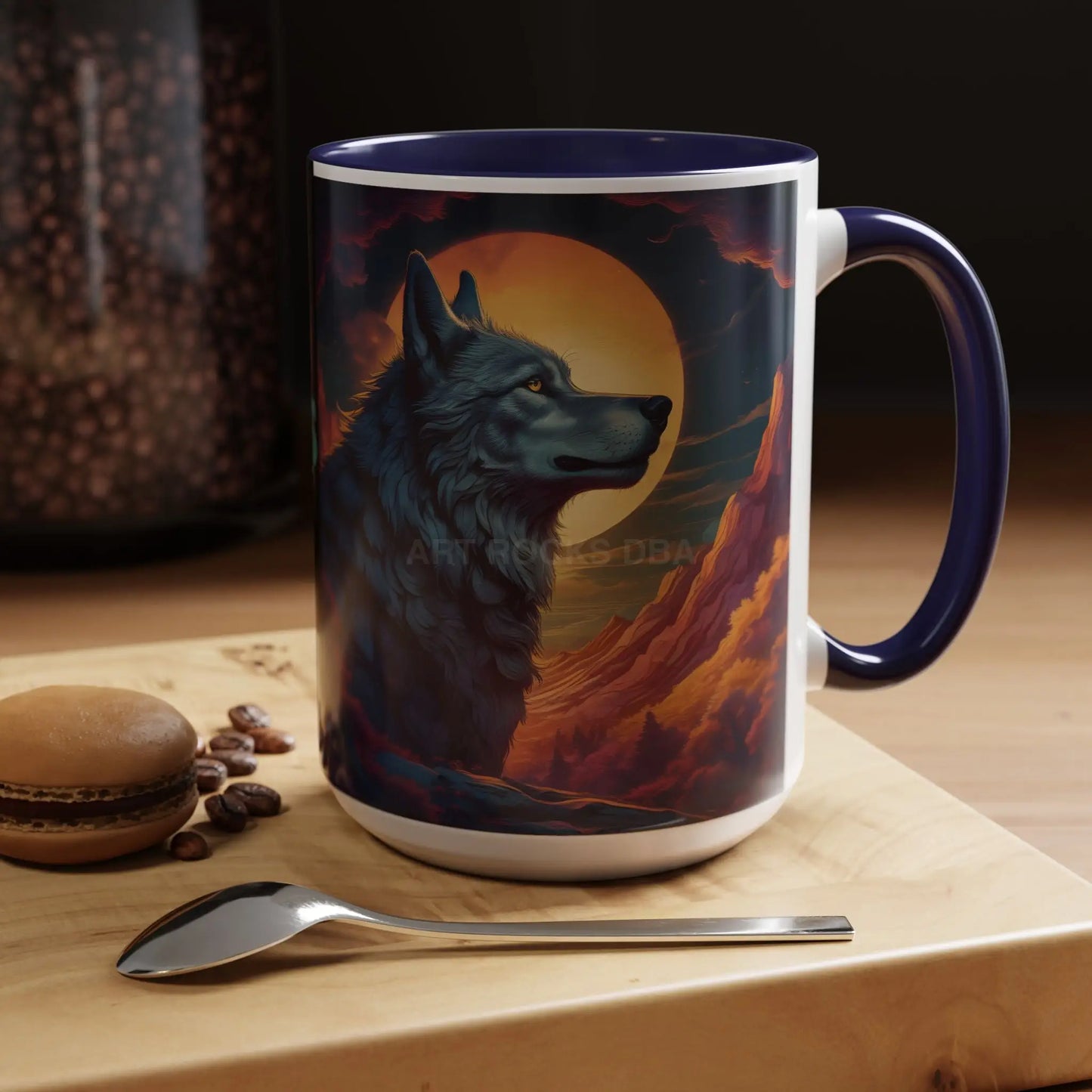 Majestic Wolf – Retro Neon Graphic Accent Mug (11/15oz) - Mug