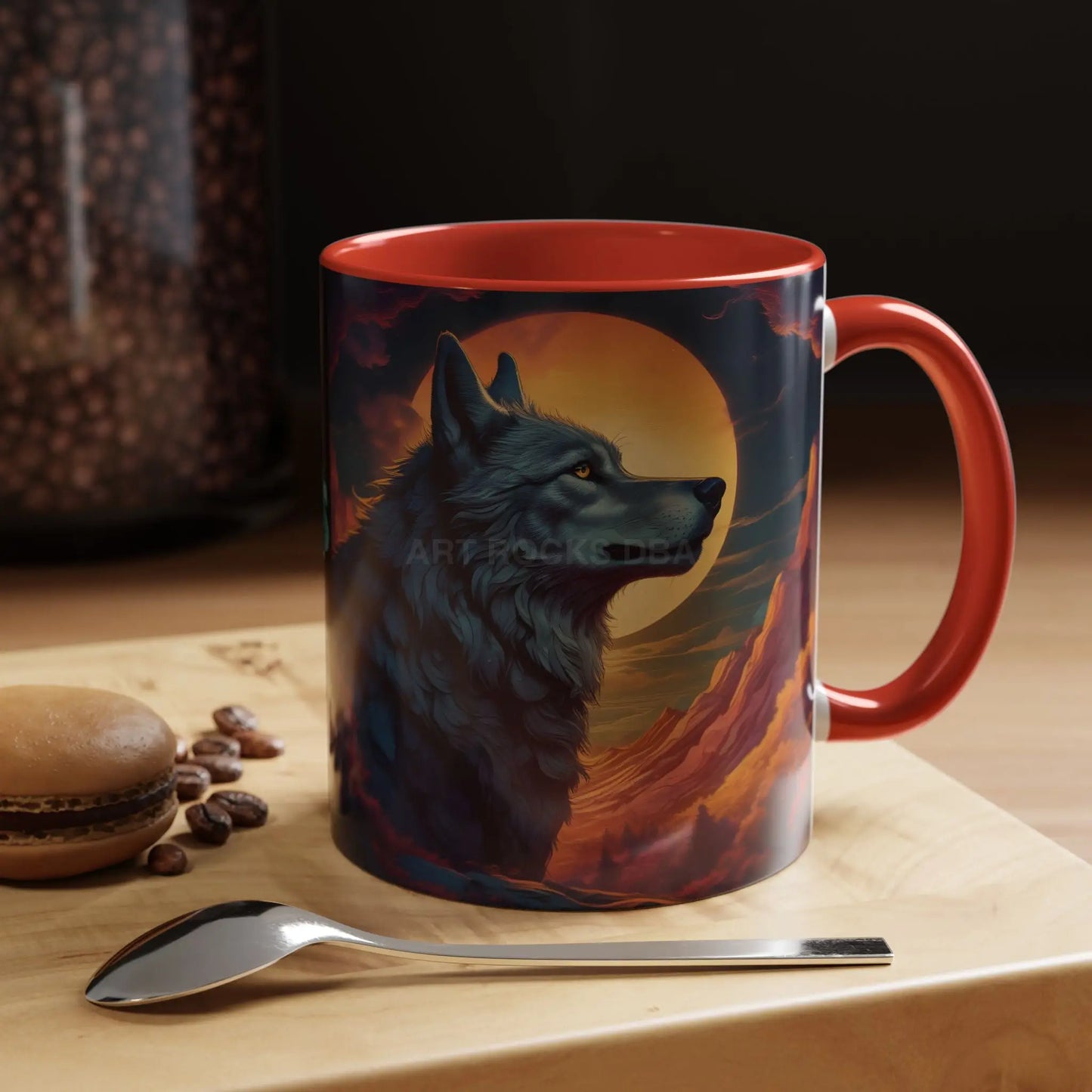 Majestic Wolf – Retro Neon Graphic Accent Mug (11/15oz) - Mug