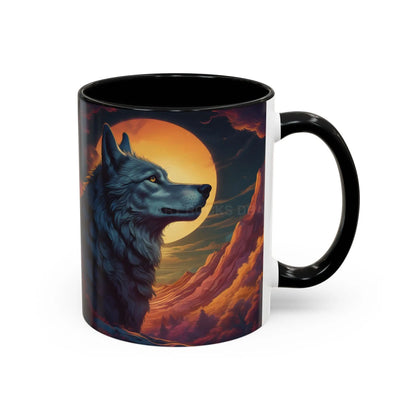 Majestic Wolf – Retro Neon Graphic Accent Mug (11/15oz) - Mug