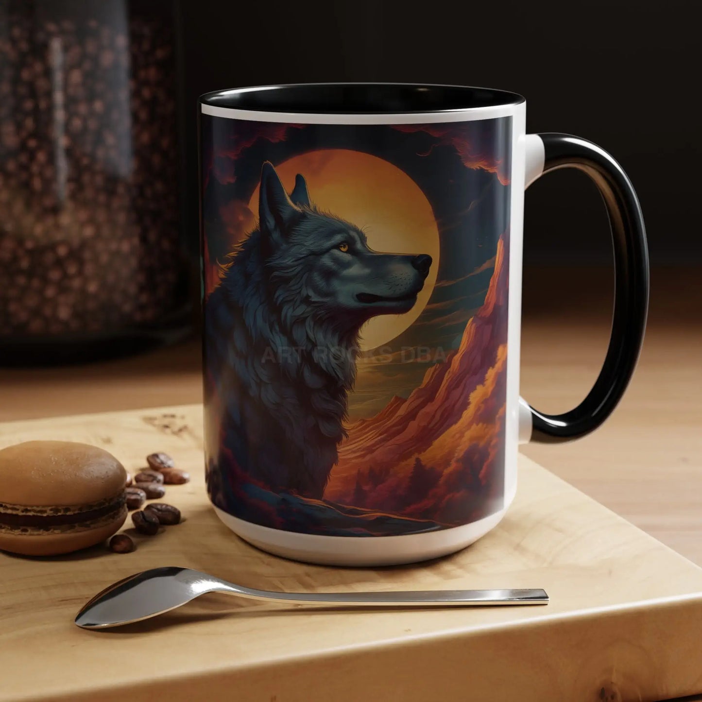 Majestic Wolf – Retro Neon Graphic Accent Mug (11/15oz) - Mug