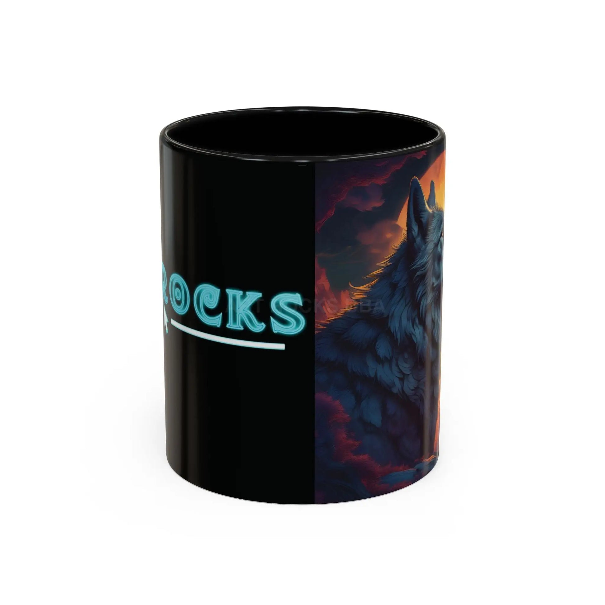 Majestic Wolf – Retro Neon Graphic Accent Mug (11/15oz) - Mug