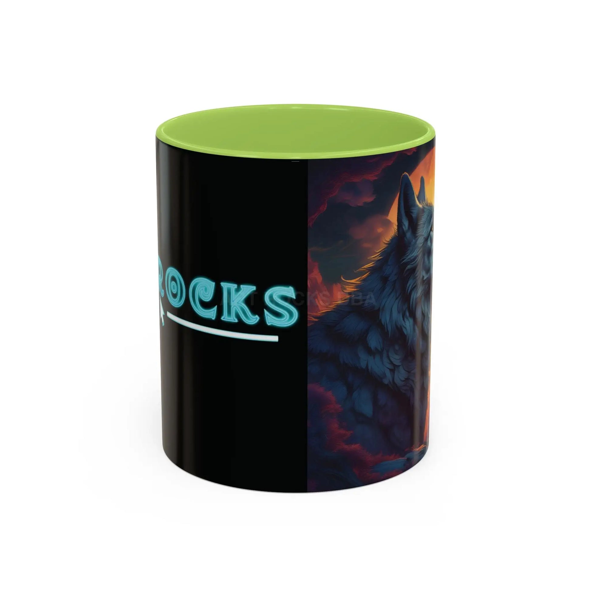 Majestic Wolf – Retro Neon Graphic Accent Mug (11/15oz) - Mug