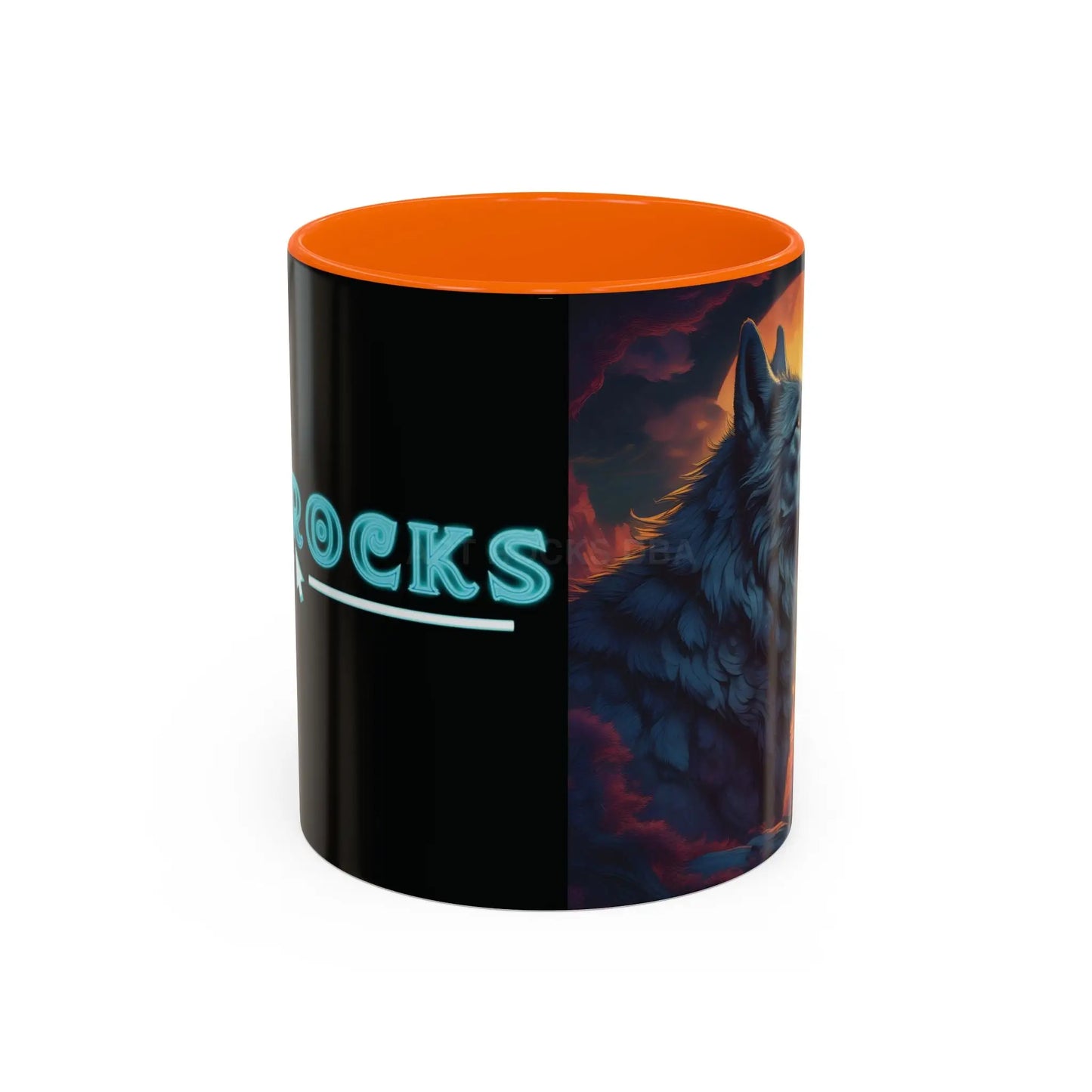 Majestic Wolf – Retro Neon Graphic Accent Mug (11/15oz) - Mug