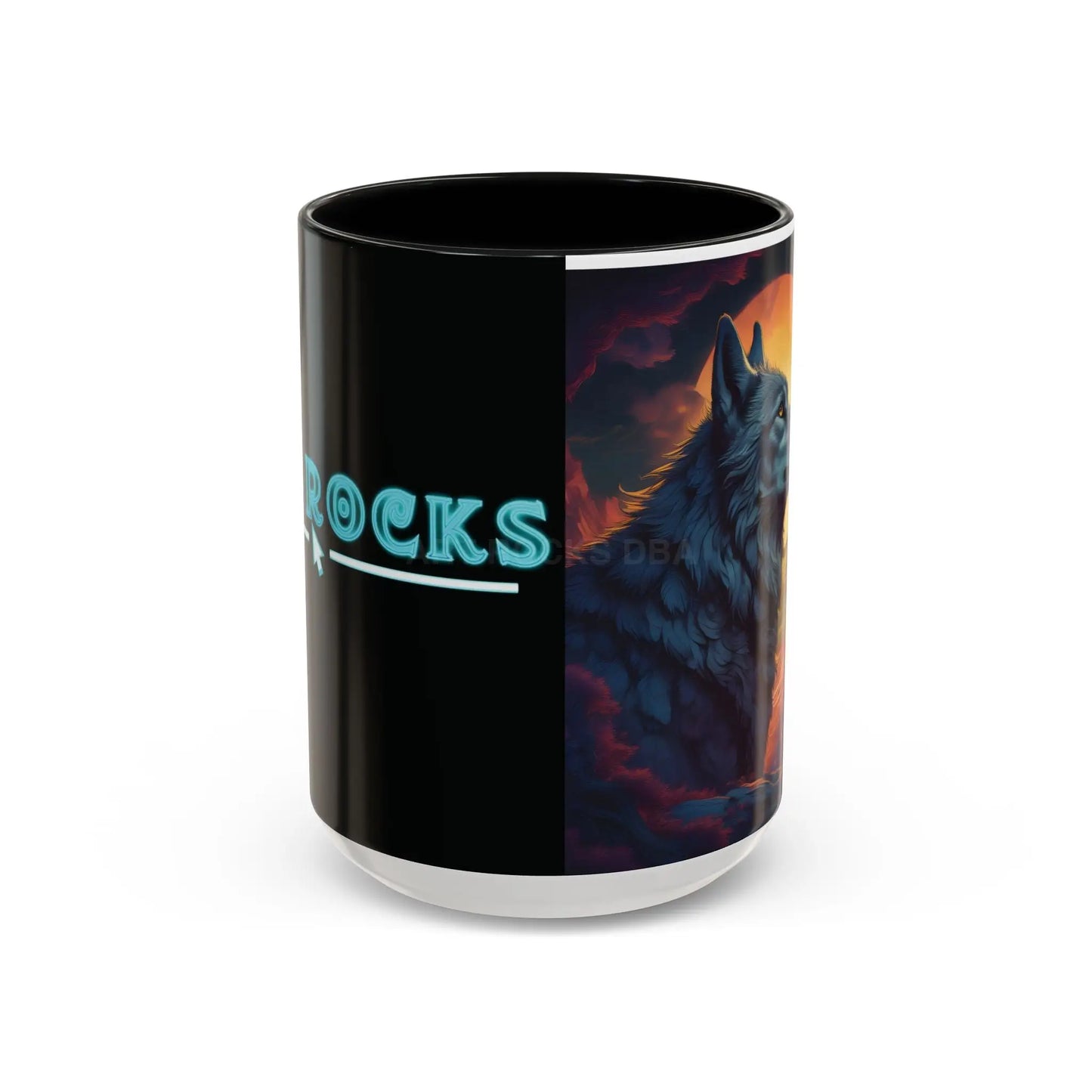Majestic Wolf – Retro Neon Graphic Accent Mug (11/15oz) - Mug