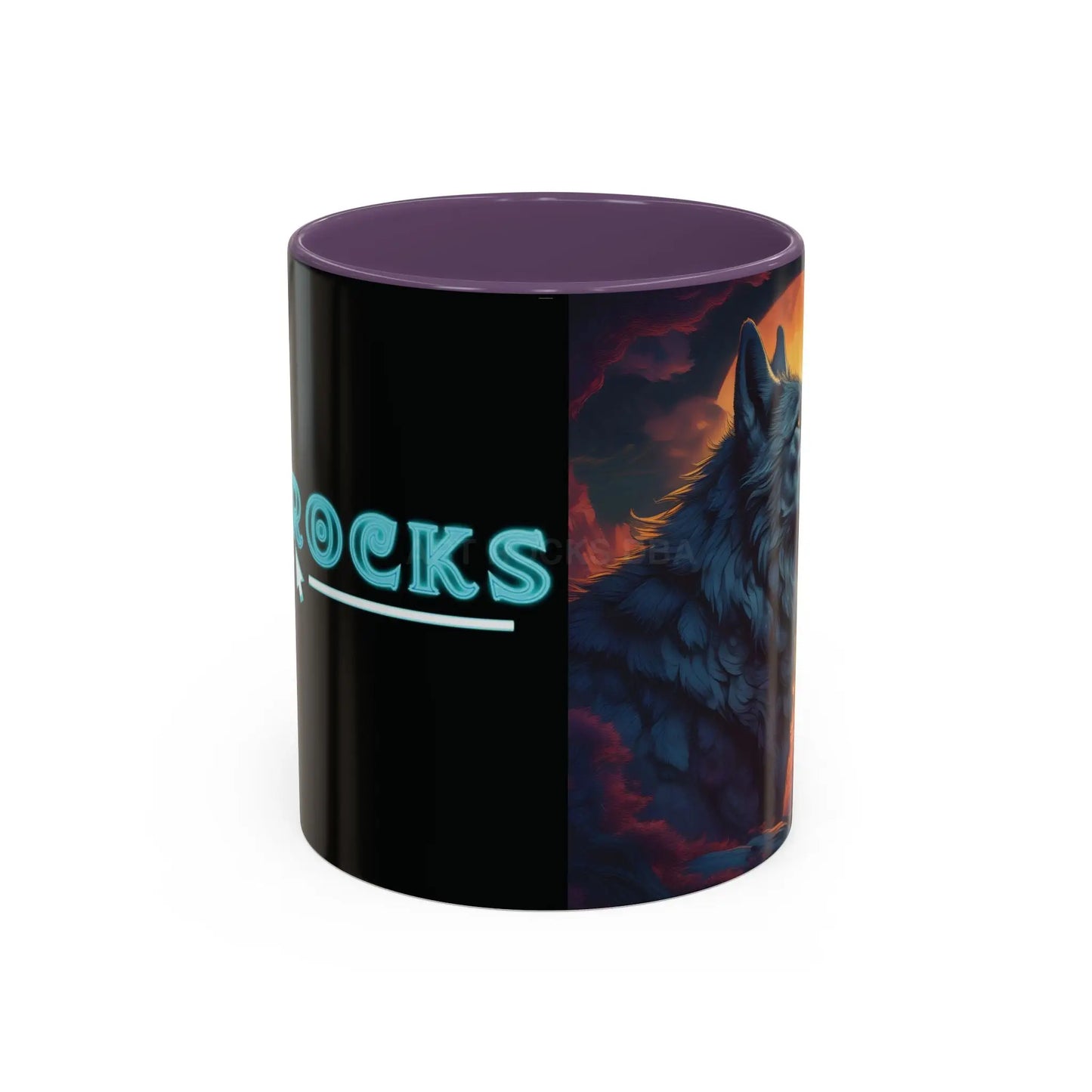Majestic Wolf – Retro Neon Graphic Accent Mug (11/15oz) - Mug