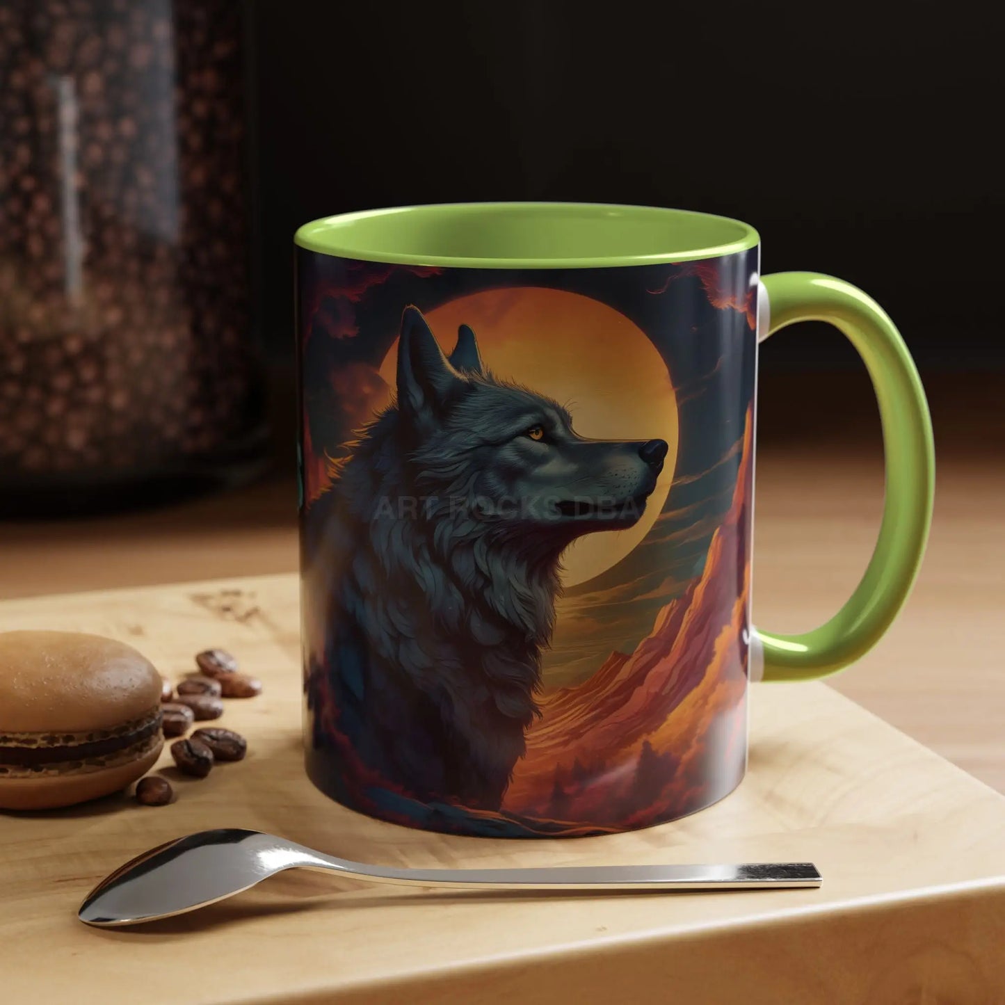 Majestic Wolf – Retro Neon Graphic Accent Mug (11/15oz) - Mug
