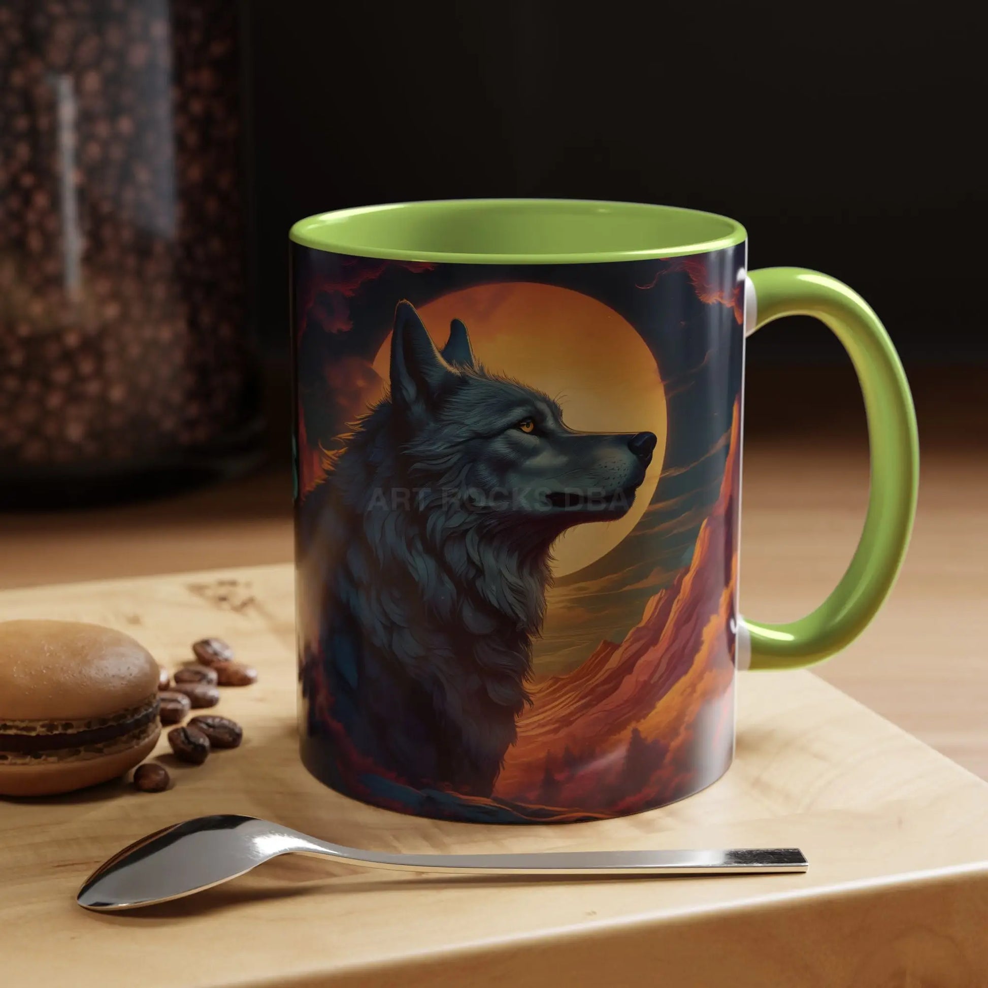 Majestic Wolf – Retro Neon Graphic Accent Mug (11/15oz) - Mug