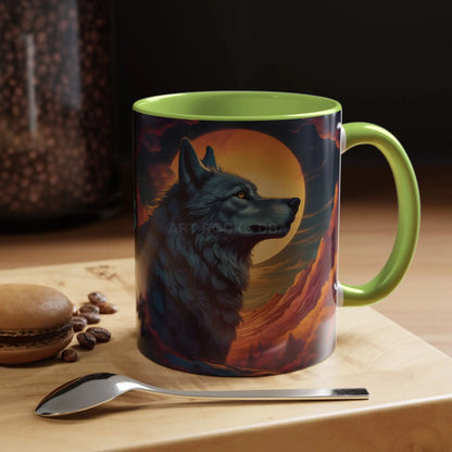 Majestic Wolf – Retro Neon Graphic Accent Mug (11/15oz) - Mug