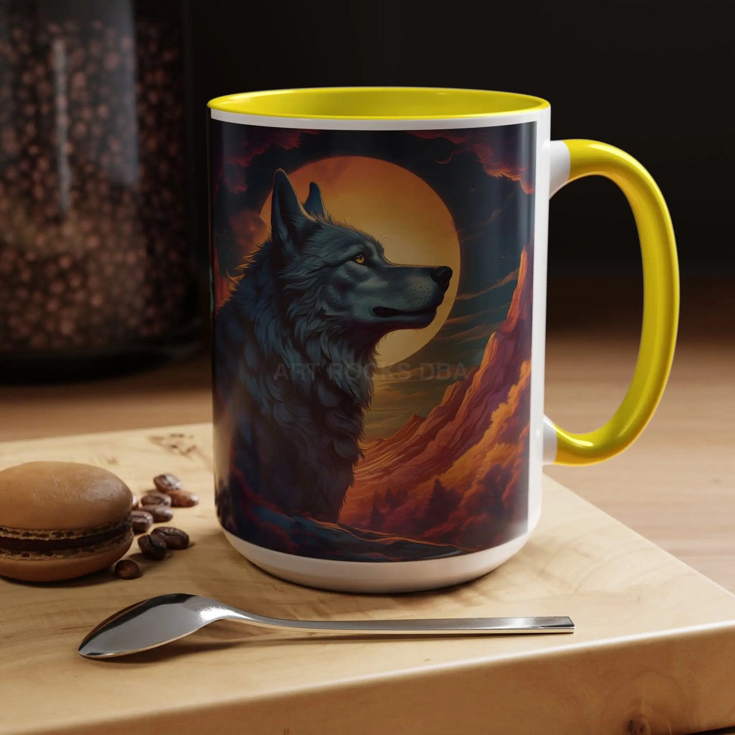 Majestic Wolf – Retro Neon Graphic Accent Mug (11/15oz) - Mug