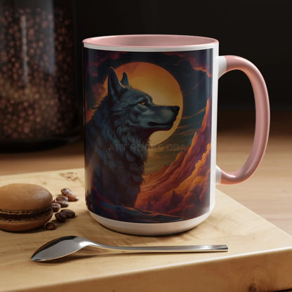 Majestic Wolf – Retro Neon Graphic Accent Mug (11/15oz) - Mug