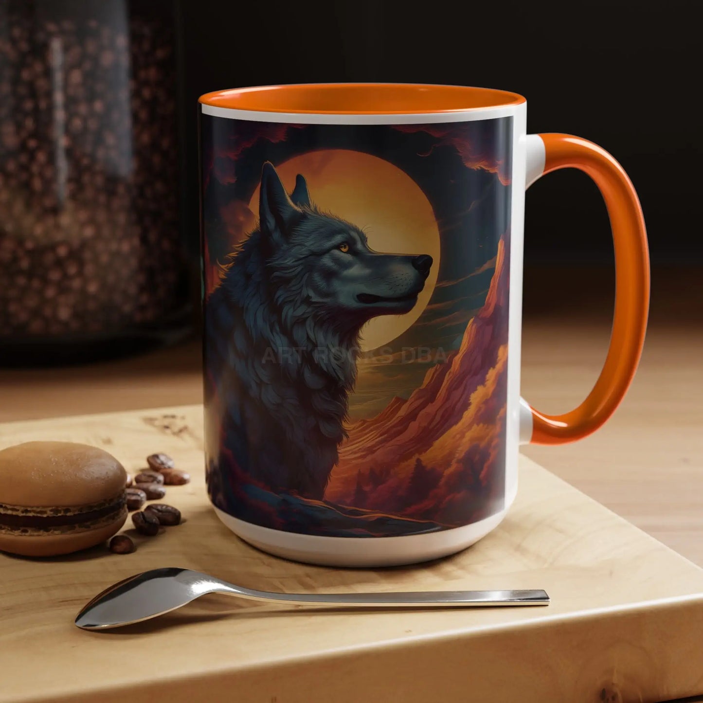 Majestic Wolf – Retro Neon Graphic Accent Mug (11/15oz) - Mug