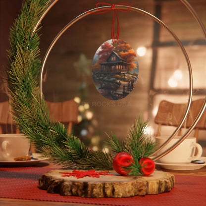 Metal Ornament — Autumn Lakeside Cabin Holiday Decoration - Home Decor
