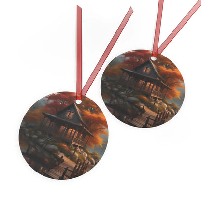 Metal Ornament — Autumn Lakeside Cabin Holiday Decoration - Home Decor
