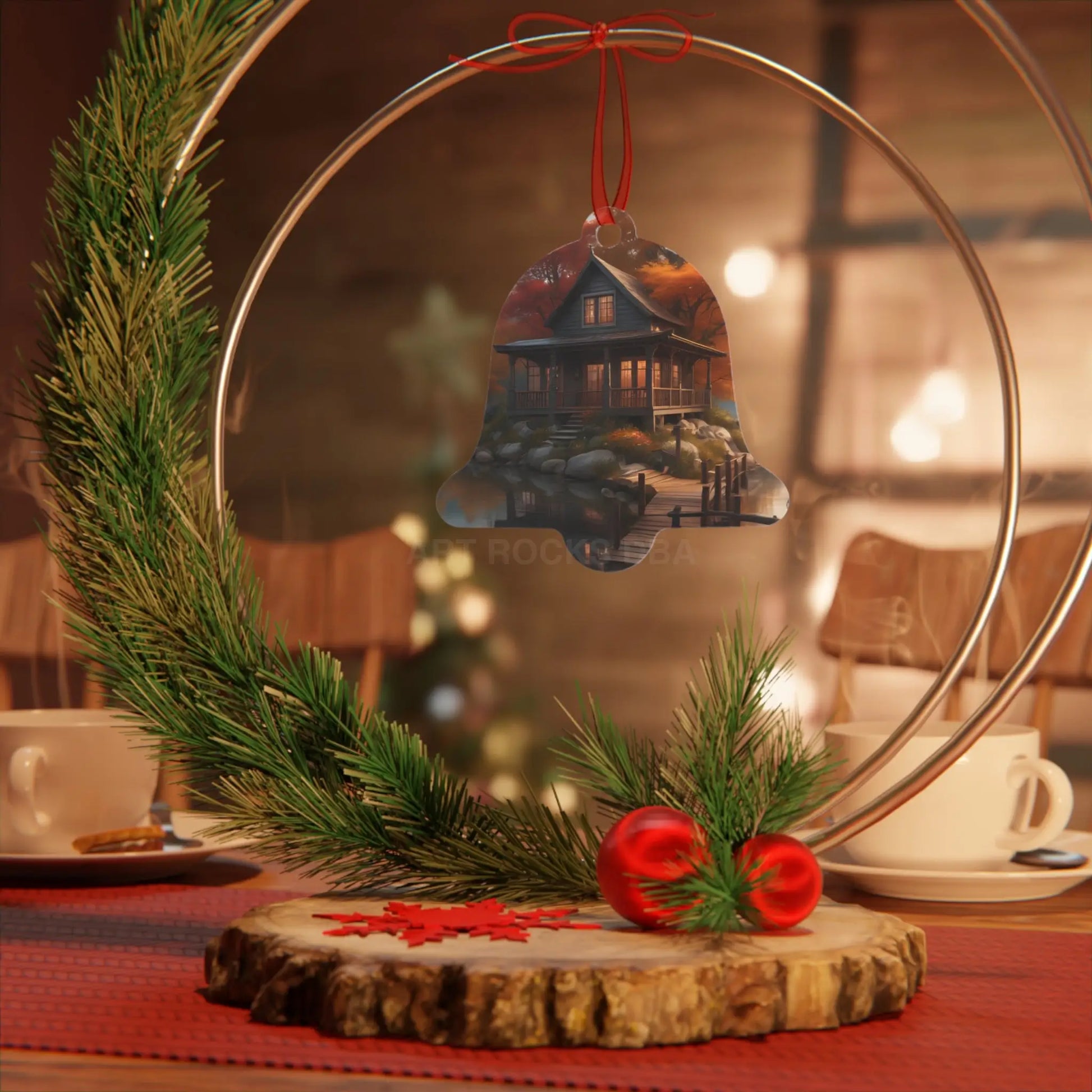 Metal Ornament — Autumn Lakeside Cabin Holiday Decoration - Home Decor