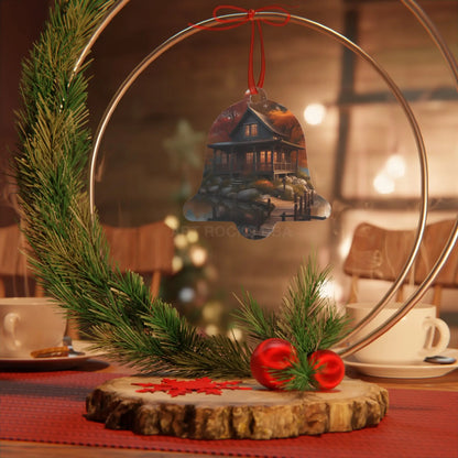 Metal Ornament — Autumn Lakeside Cabin Holiday Decoration - Home Decor