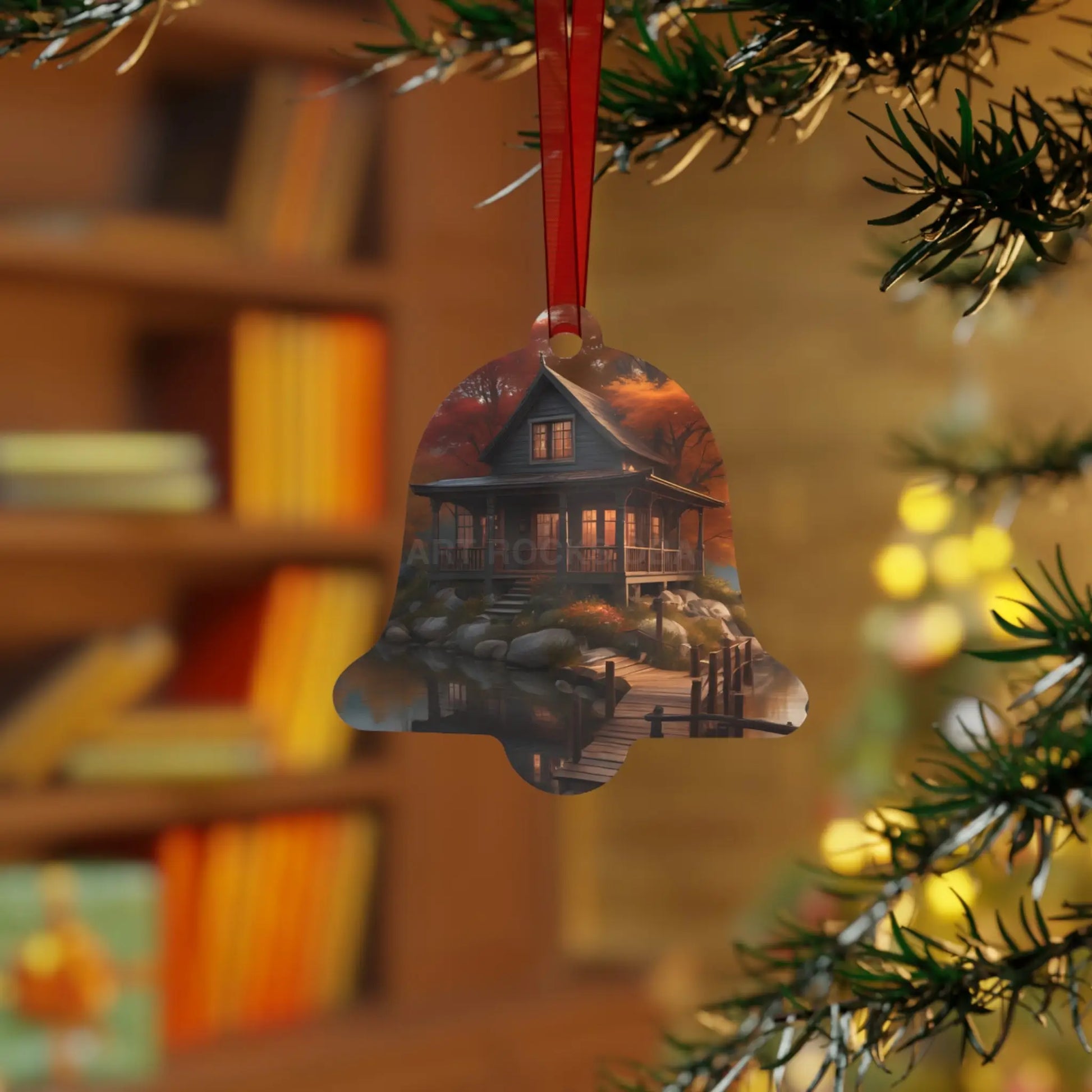 Metal Ornament — Autumn Lakeside Cabin Holiday Decoration - Home Decor