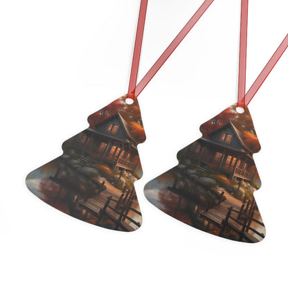 Metal Ornament — Autumn Lakeside Cabin Holiday Decoration - Home Decor
