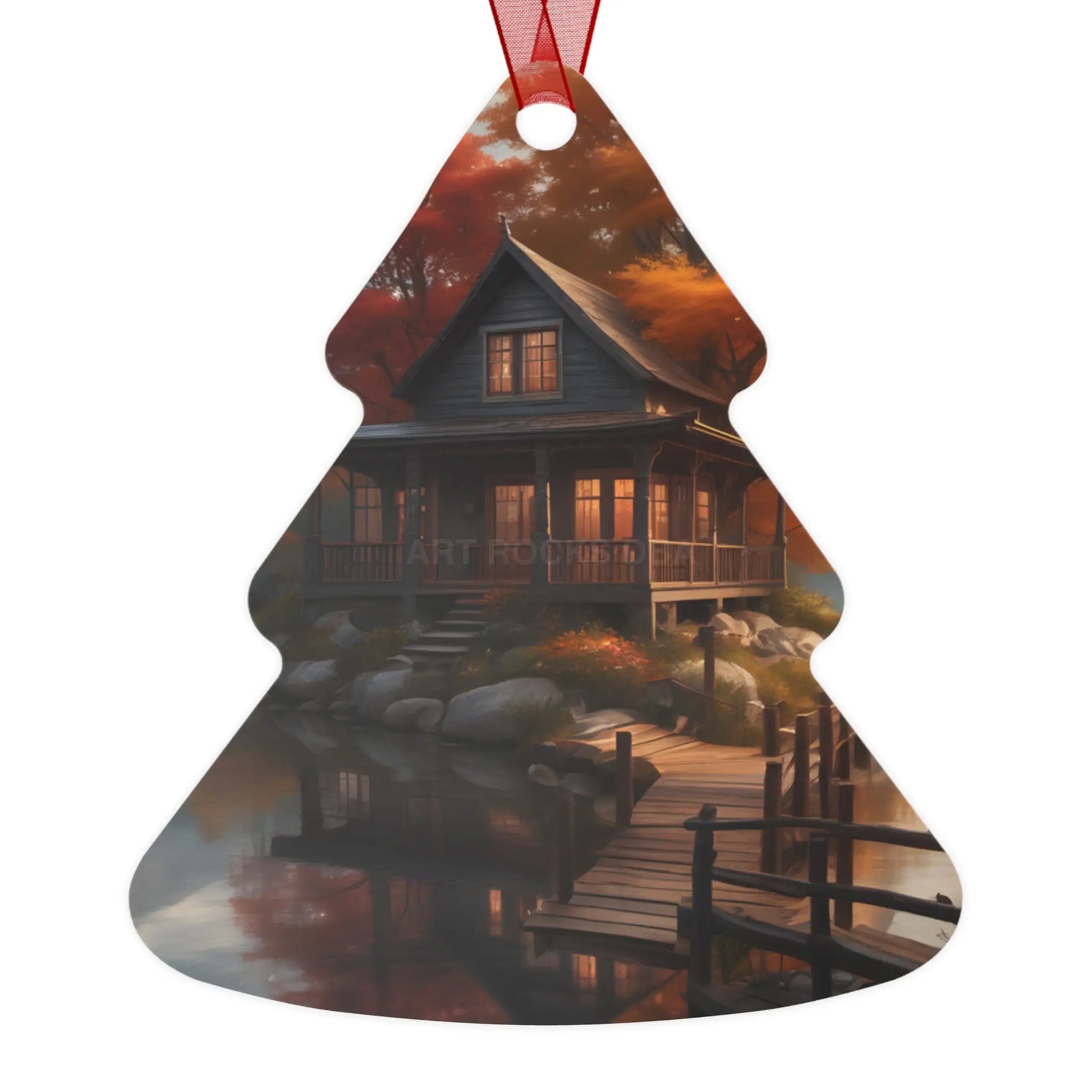 Metal Ornament — Autumn Lakeside Cabin Holiday Decoration - Home Decor
