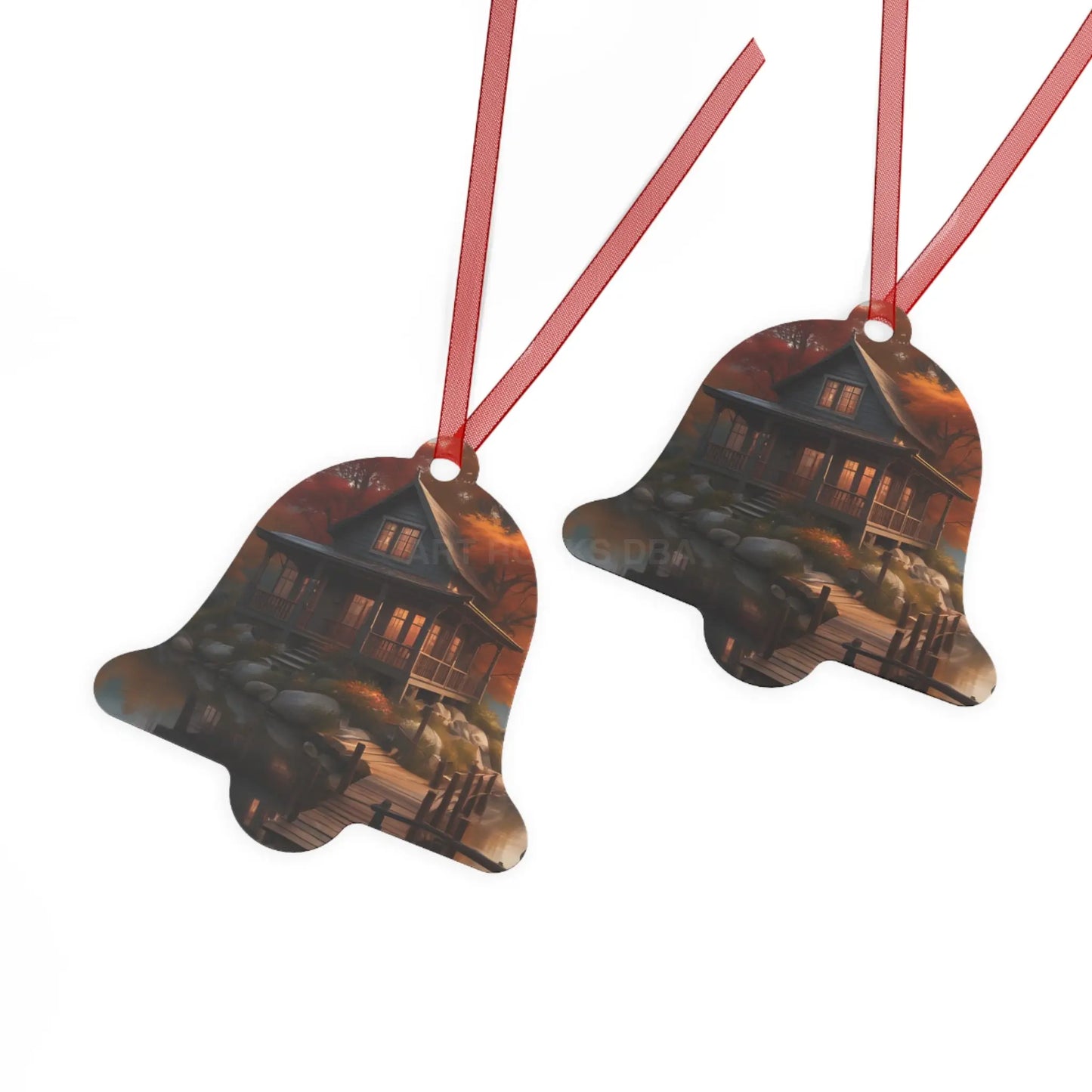 Metal Ornament — Autumn Lakeside Cabin Holiday Decoration - Home Decor