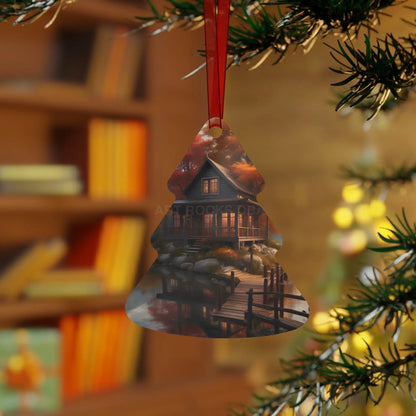 Metal Ornament — Autumn Lakeside Cabin Holiday Decoration - Tree / One Size - Home Decor