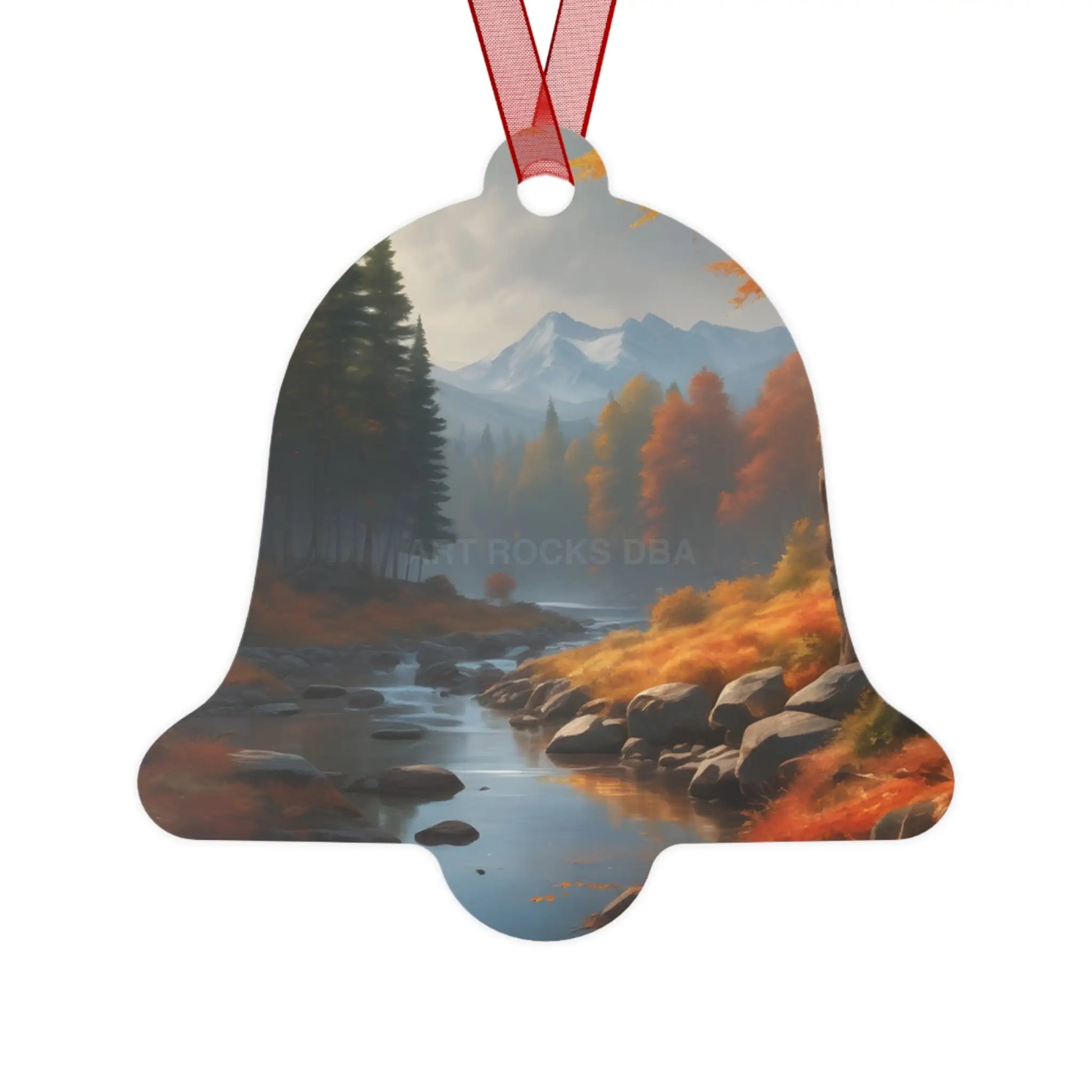 Metal Ornament — Autumn Mountain River Scenic Holiday Decoration - Bell / One Size - Home Decor