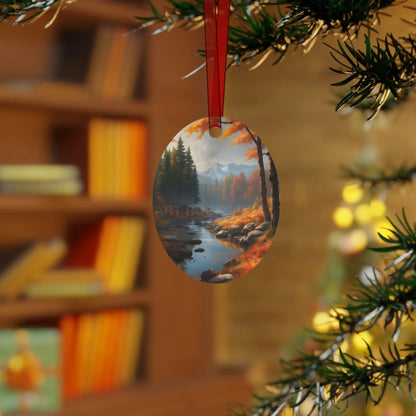 Metal Ornament — Autumn Mountain River Scenic Holiday Decoration - Home Decor