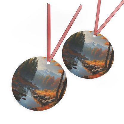 Metal Ornament — Autumn Mountain River Scenic Holiday Decoration - Home Decor