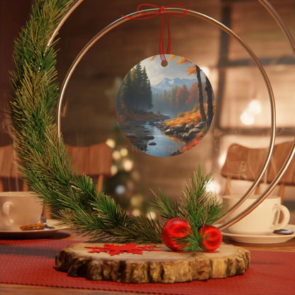 Metal Ornament — Autumn Mountain River Scenic Holiday Decoration - Home Decor