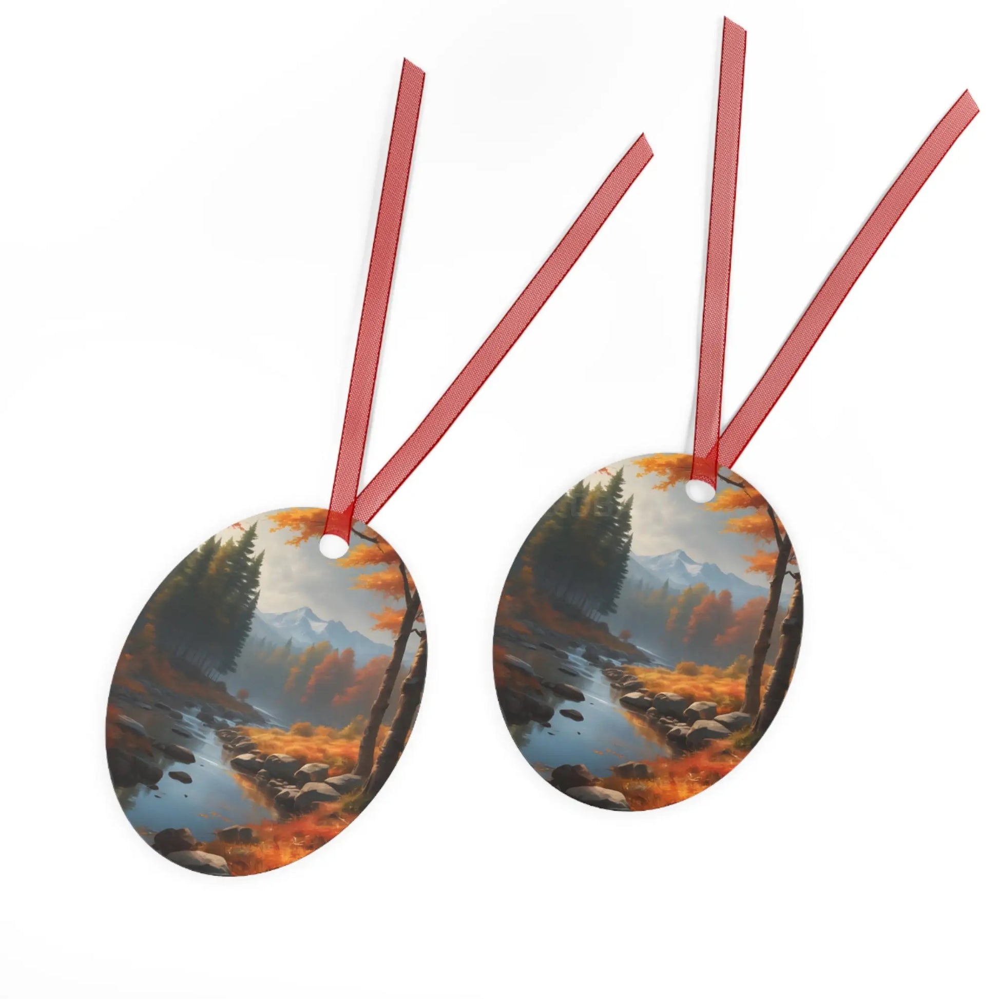 Metal Ornament — Autumn Mountain River Scenic Holiday Decoration - Home Decor