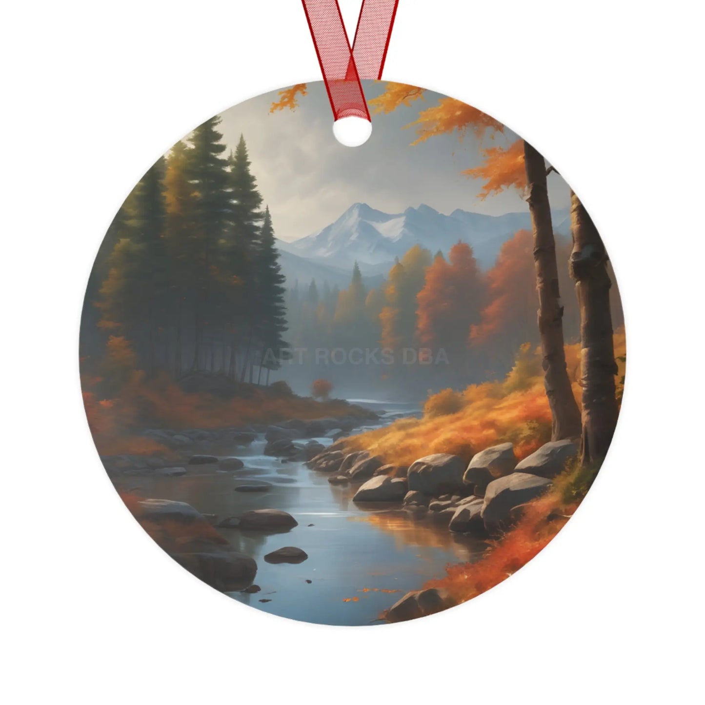 Metal Ornament — Autumn Mountain River Scenic Holiday Decoration - Home Decor
