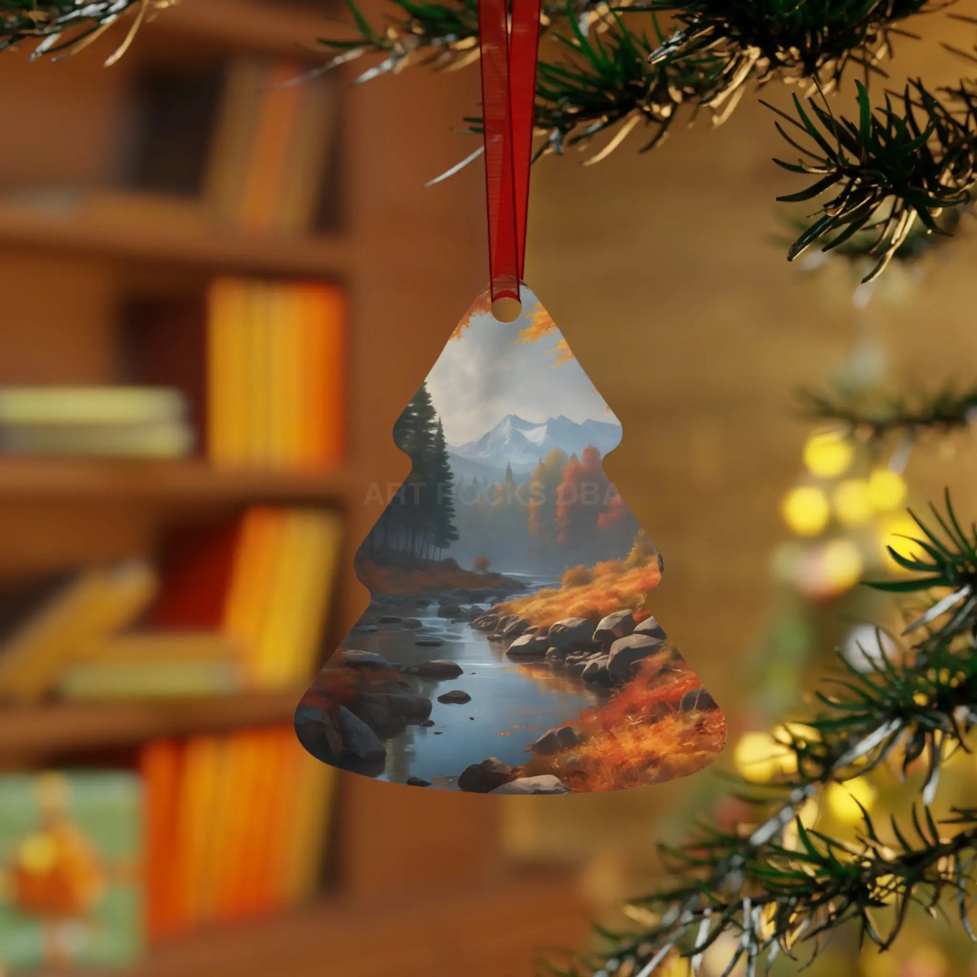 Metal Ornament — Autumn Mountain River Scenic Holiday Decoration - Home Decor