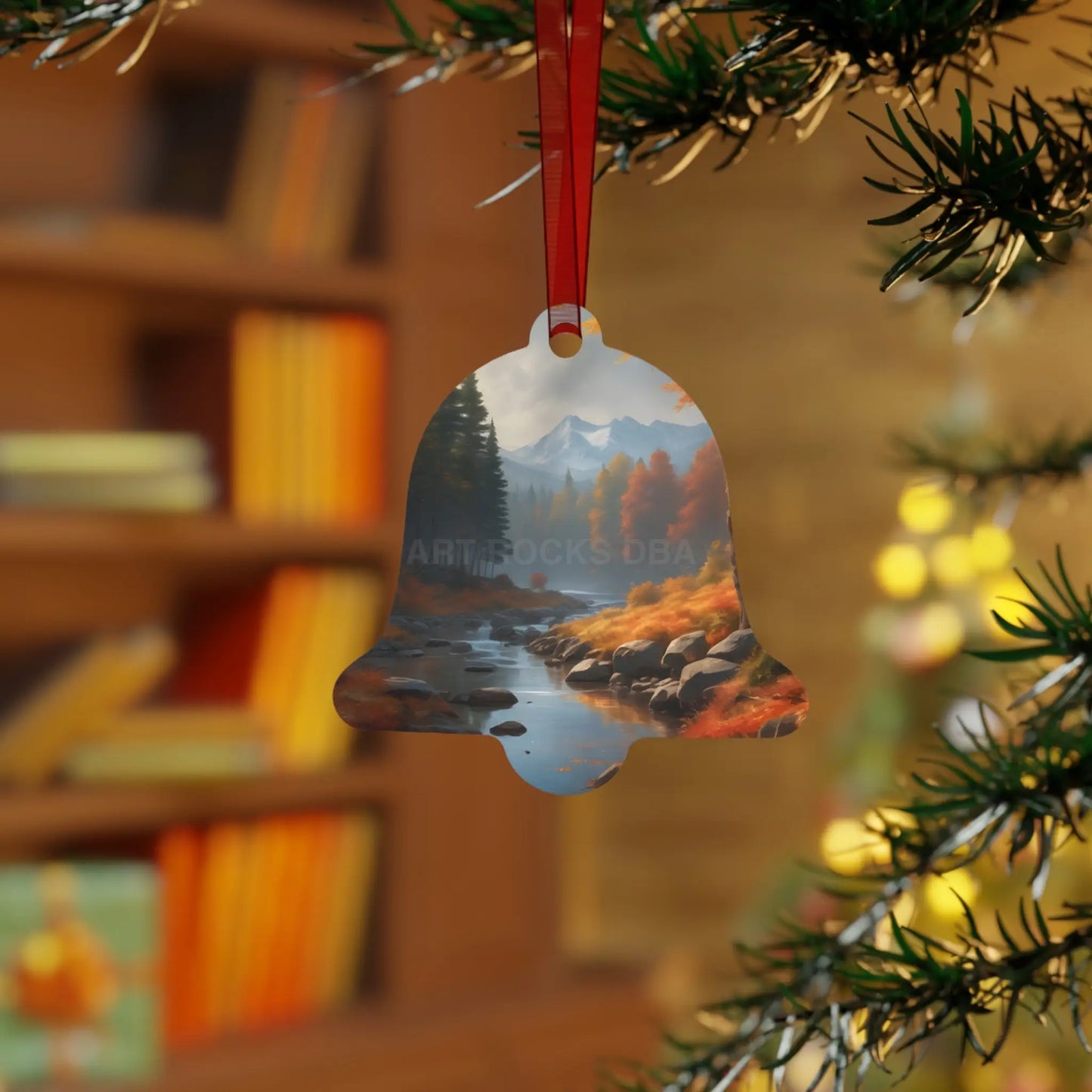 Metal Ornament — Autumn Mountain River Scenic Holiday Decoration - Home Decor