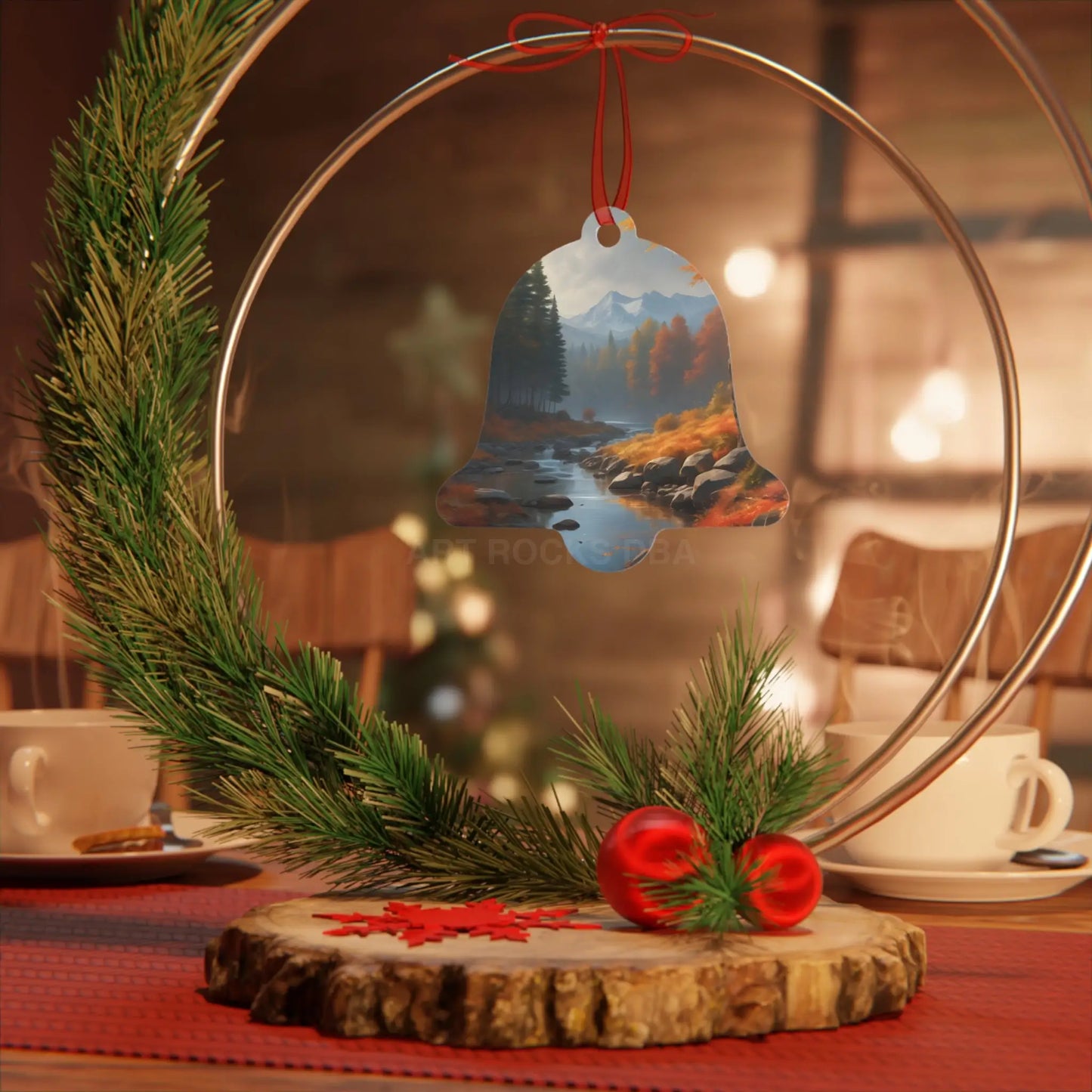 Metal Ornament — Autumn Mountain River Scenic Holiday Decoration - Home Decor