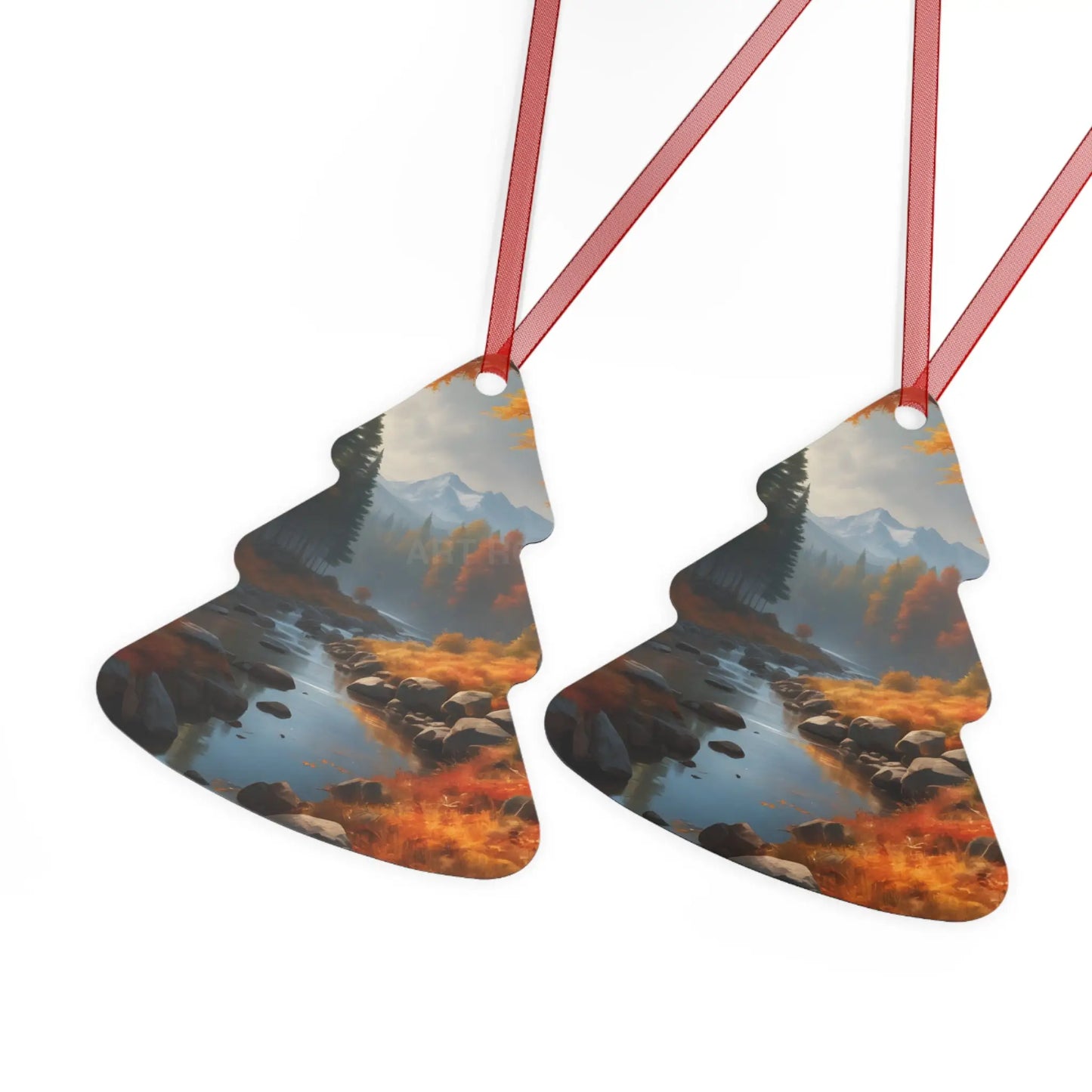 Metal Ornament — Autumn Mountain River Scenic Holiday Decoration - Home Decor