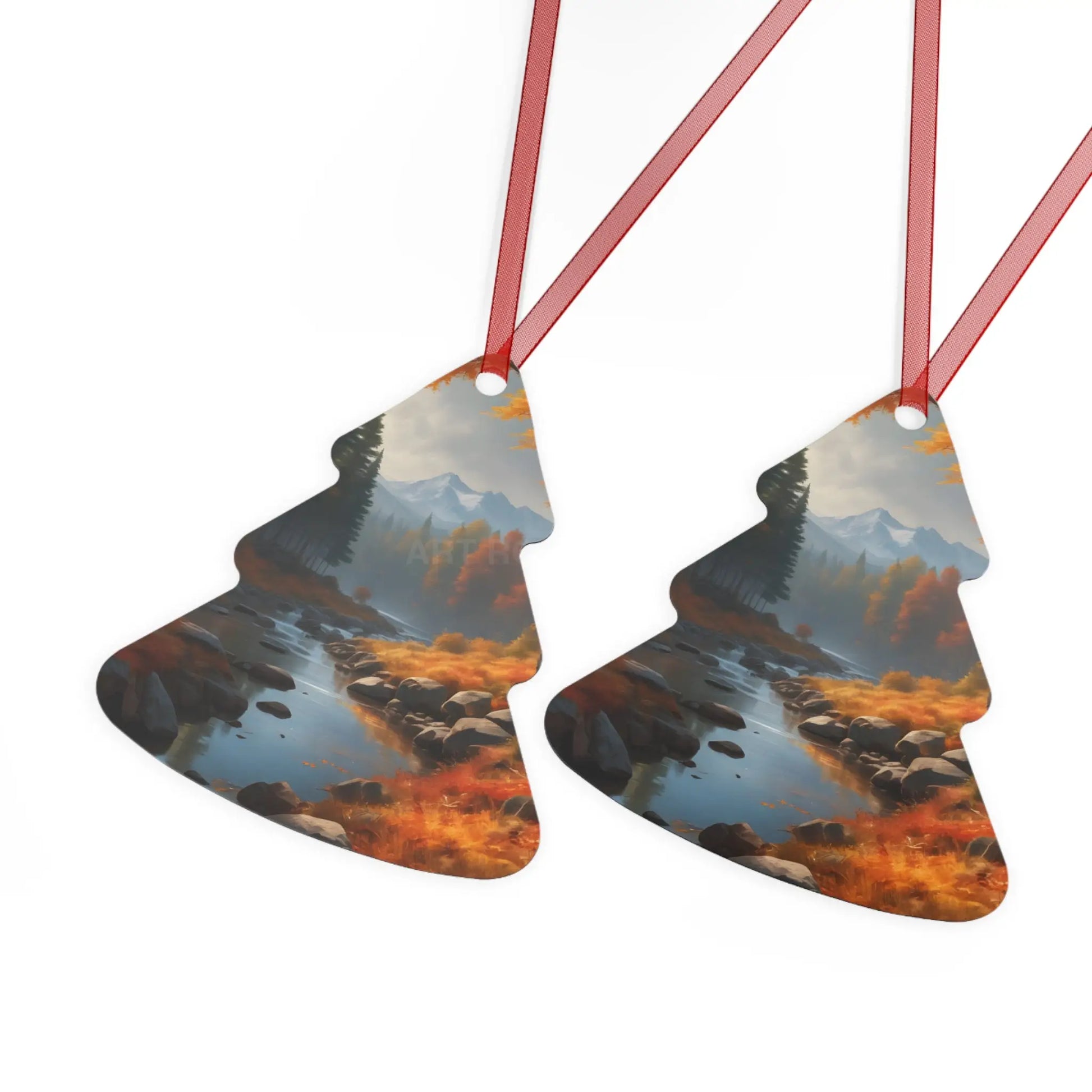 Metal Ornament — Autumn Mountain River Scenic Holiday Decoration - Home Decor