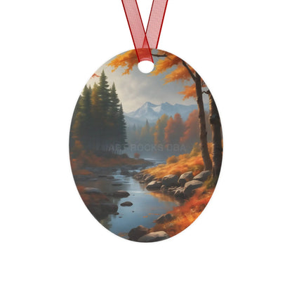 Metal Ornament — Autumn Mountain River Scenic Holiday Decoration - Oval / One Size - Home Decor