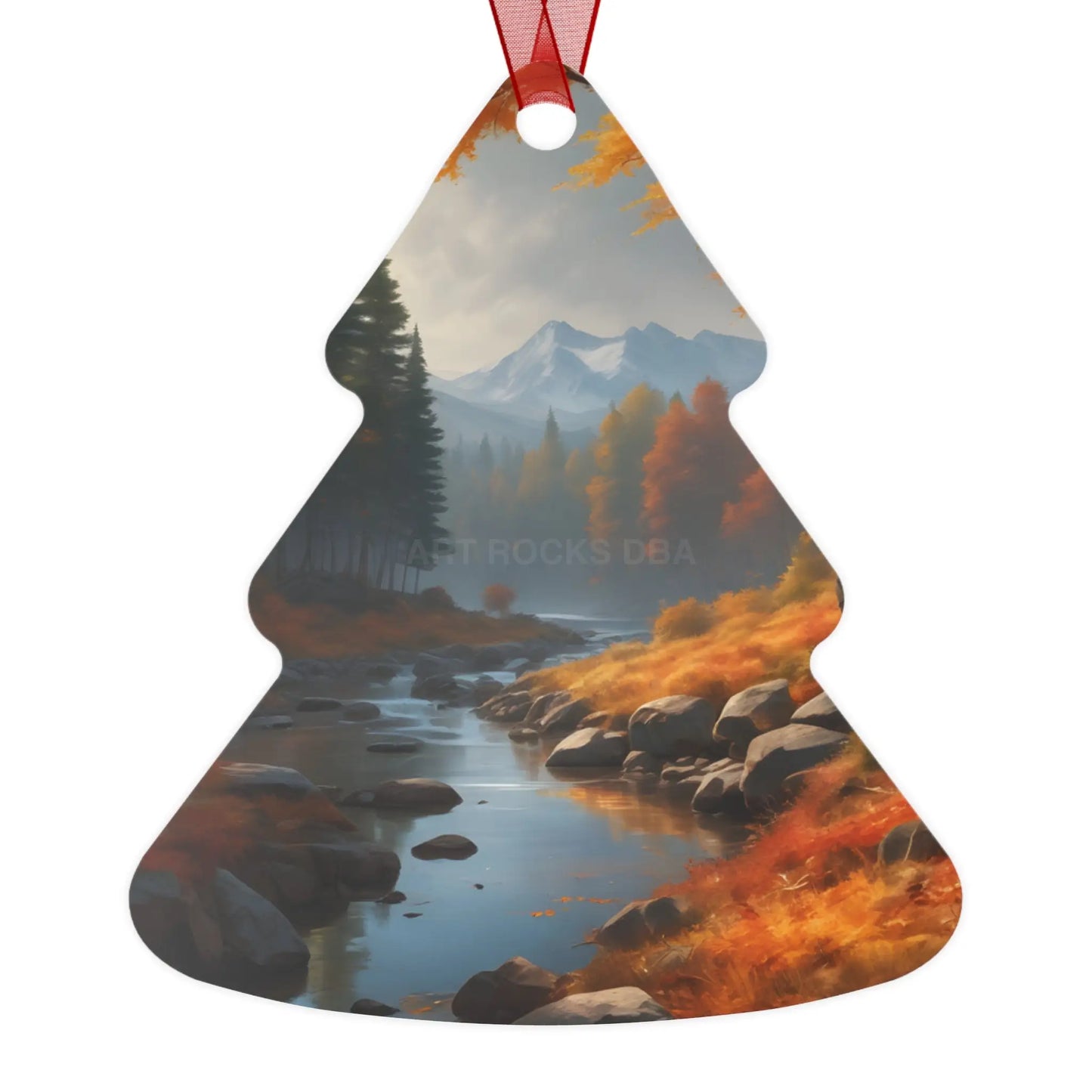 Metal Ornament — Autumn Mountain River Scenic Holiday Decoration - Tree / One Size - Home Decor