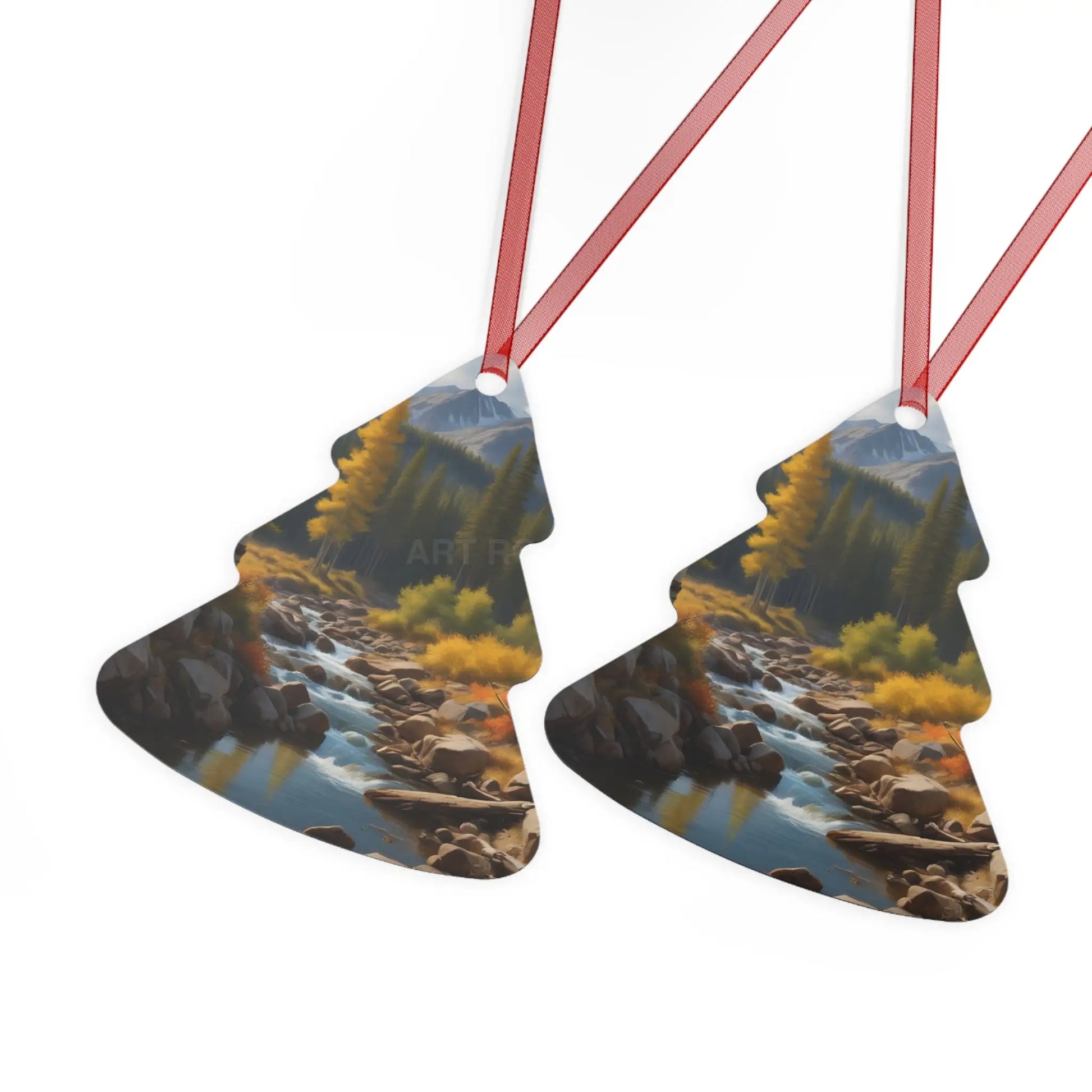 Metal Ornament — Autumn River Forest Scenery Holiday Decoration - Home Decor